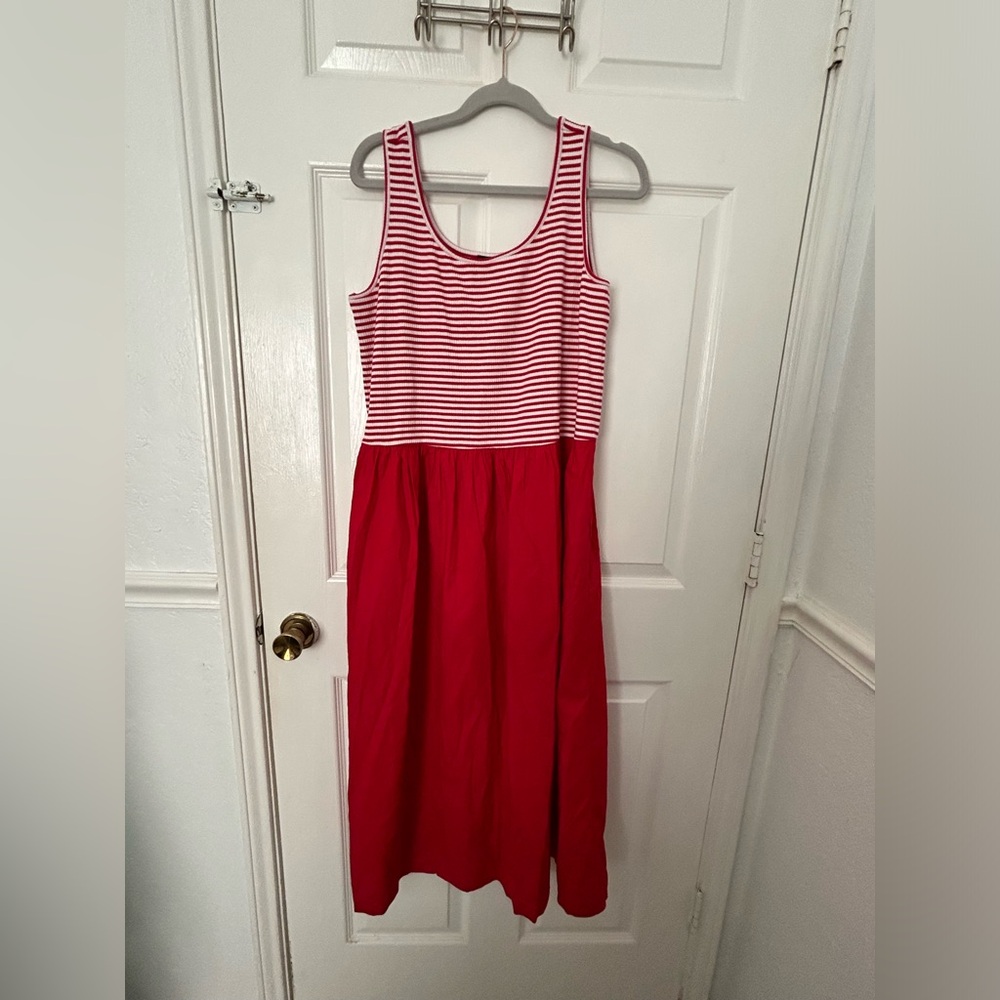 Talbots Red & White Striped Tank Midi Dress with Solid Red Skirt
